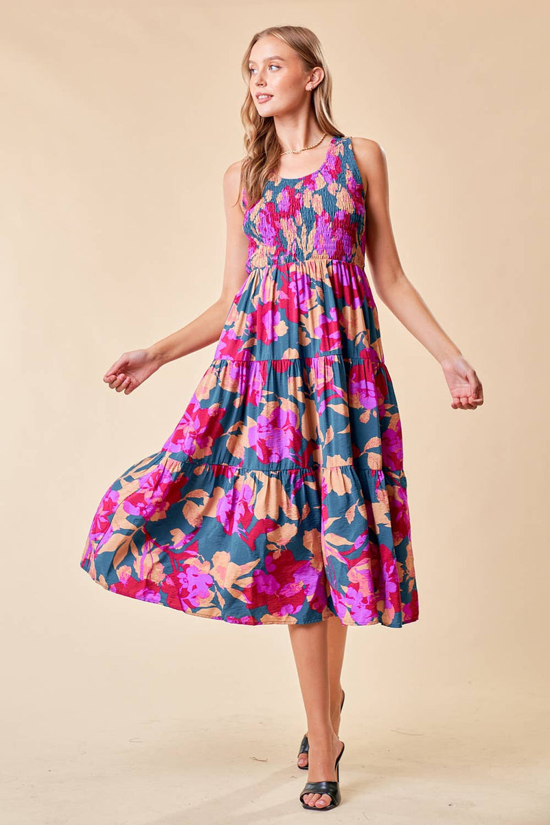 Floral Smocked Midi Dress – Fine and Funky