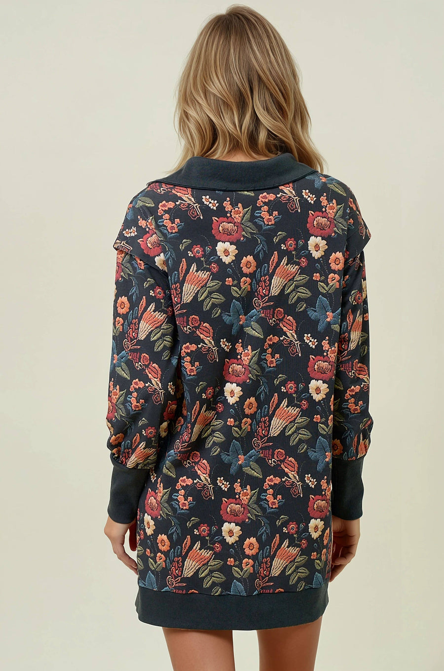 Floral Half Zip Up Sweater Dress