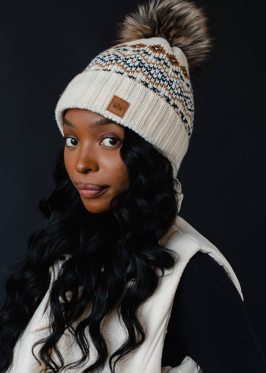 P.A Co. - Cream Patterned Pom Hat