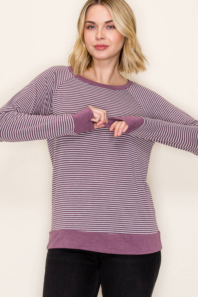 Raglan Sleeve Stripe Terry Top
