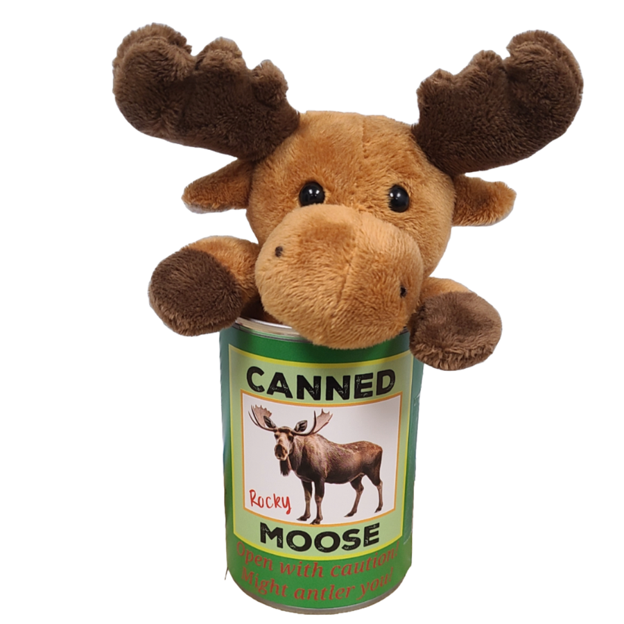 Canned Gifts - Rocky the Canned Moose - Stuffed Animal Plush w/Funny Jokes