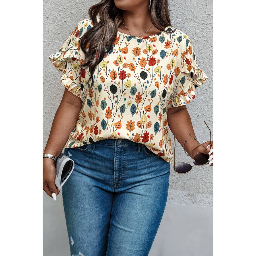 Plus size Floral Flounce Sleeve