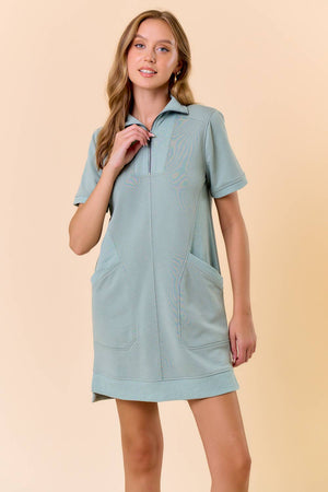 French Terry Zip Front Dress