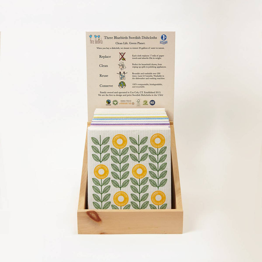 Swedish Dishcloths - Six Stems on Yellow