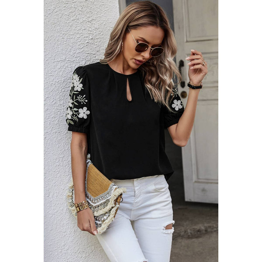 Floral Keyhole Neckline Top