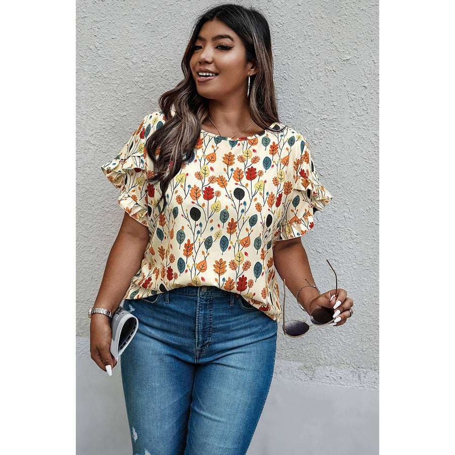 Plus size Floral Flounce Sleeve
