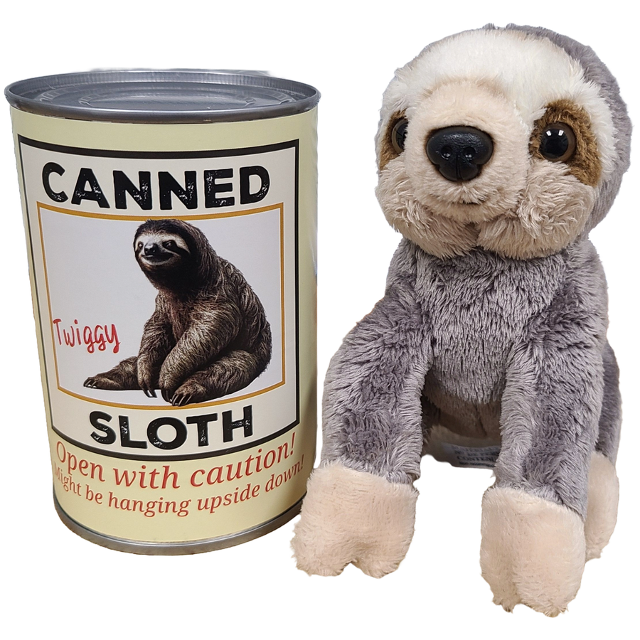 Canned Gifts - Twiggy the Canned Sloth Stuffed Animal Plush w/Funny Jokes