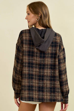 French Terry & Flannel Plaid Pullover Hoodie