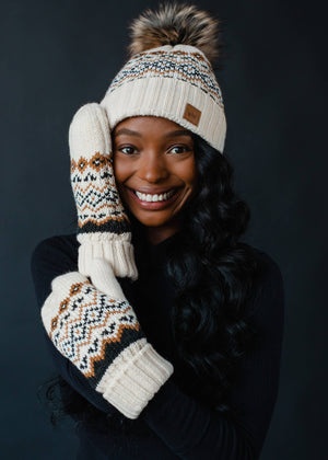 P.A Co. - Cream Patterned Pom Hat