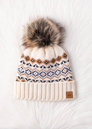 P.A Co. - Cream Patterned Pom Hat