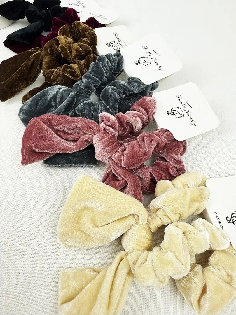Velvet bow scrunchie set