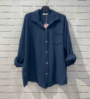 Waffle knit button down