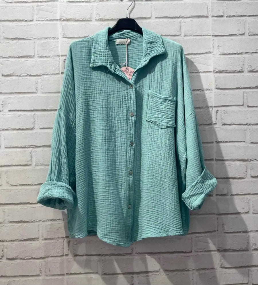Waffle knit button down