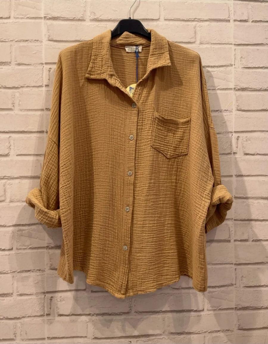 Waffle knit button down