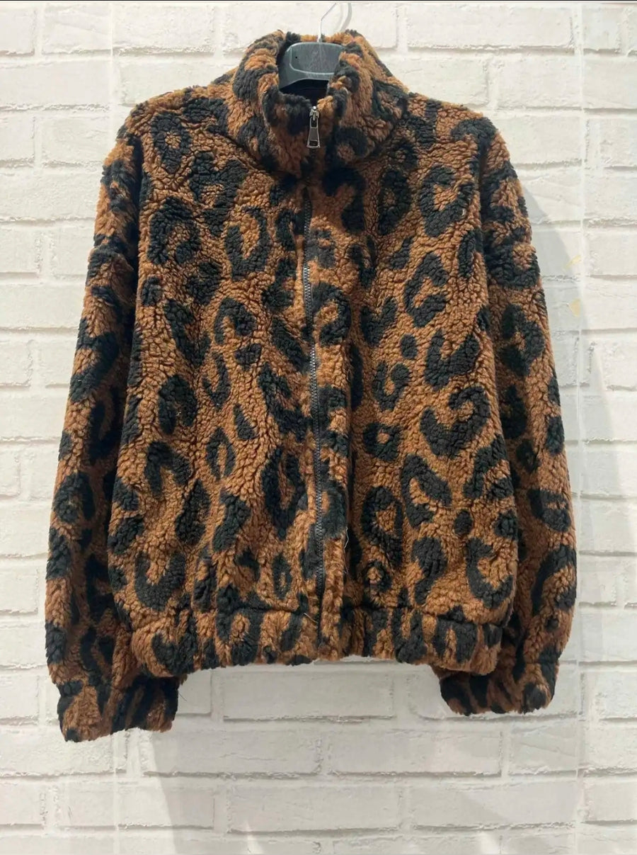 Leopard Bomber Zip Up