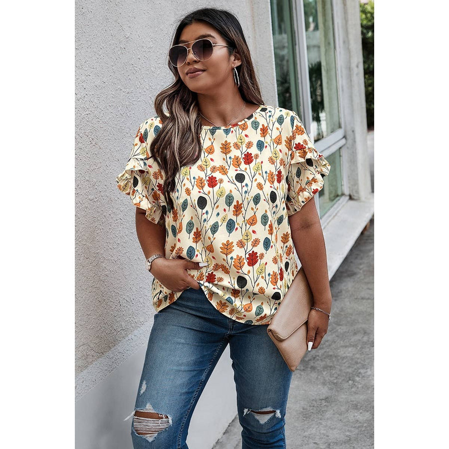 Plus size Floral Flounce Sleeve