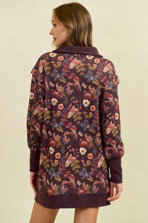 Floral Half Zip Up Sweater Dress