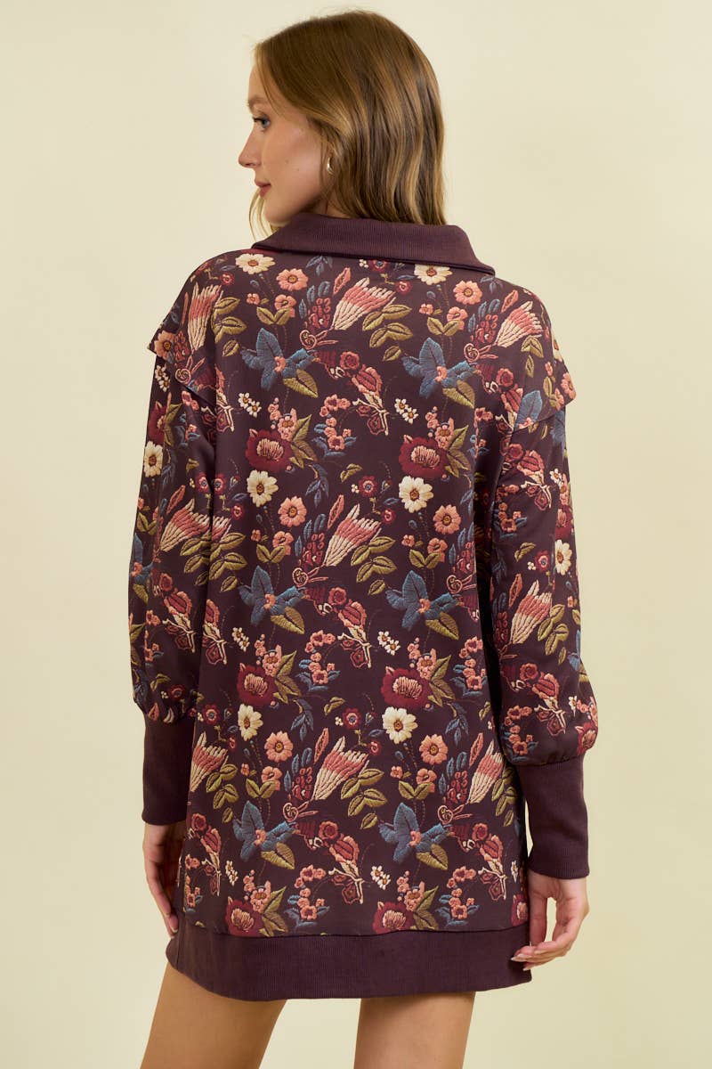 Floral Half Zip Up Sweater Dress