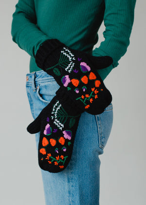 P.A Co. - Black Hand Stitched Floral Knit Mittens