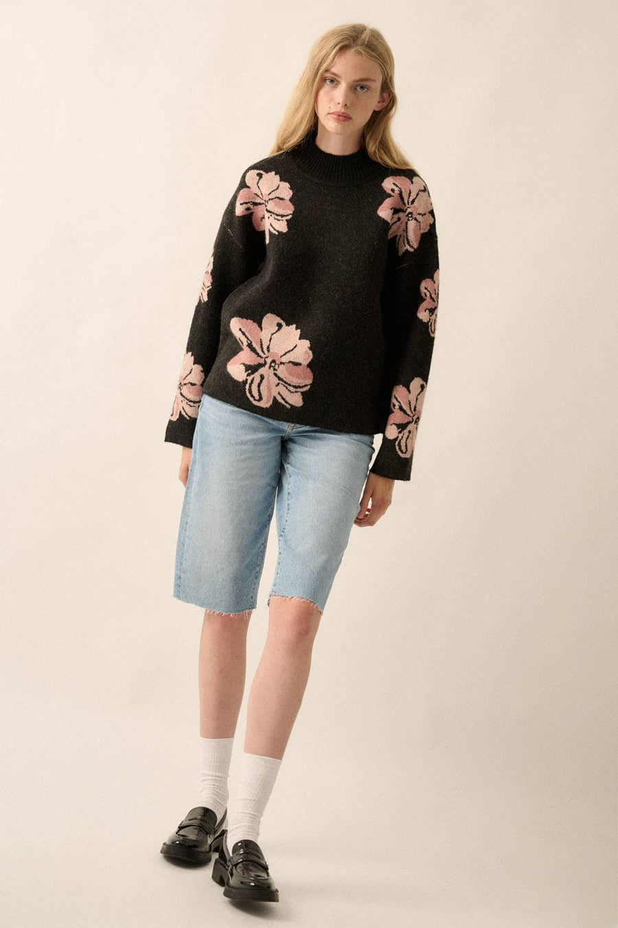 Floral Mock-Neck Sweater