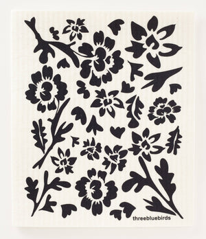 Swedish Dishcloths - Black Flora on White