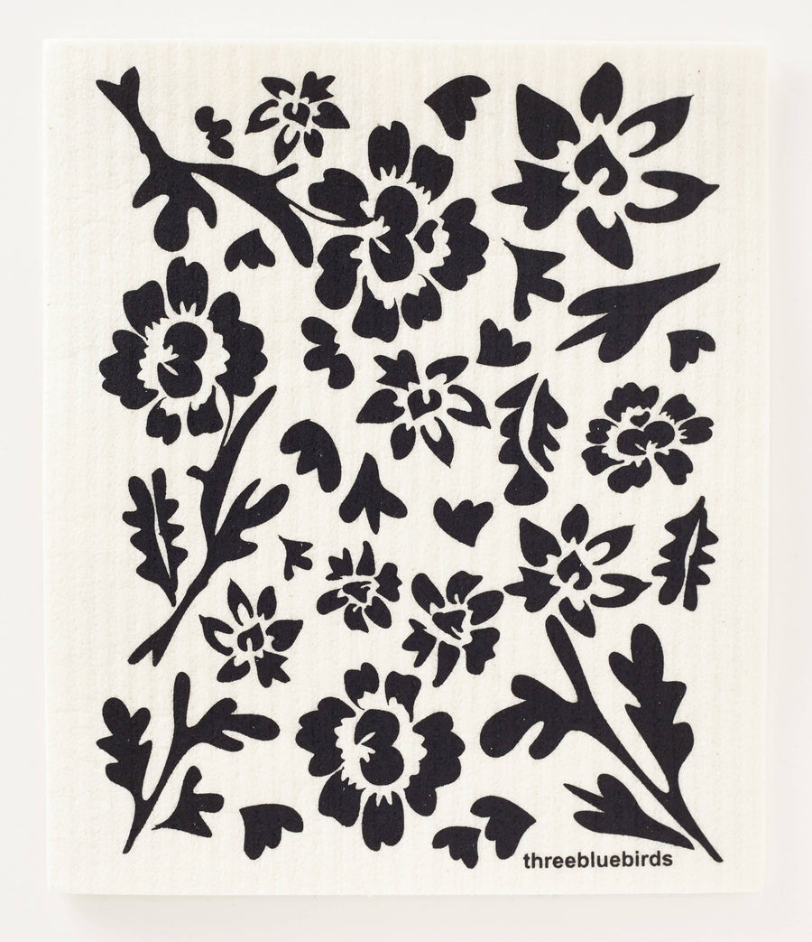 Swedish Dishcloths - Black Flora on White