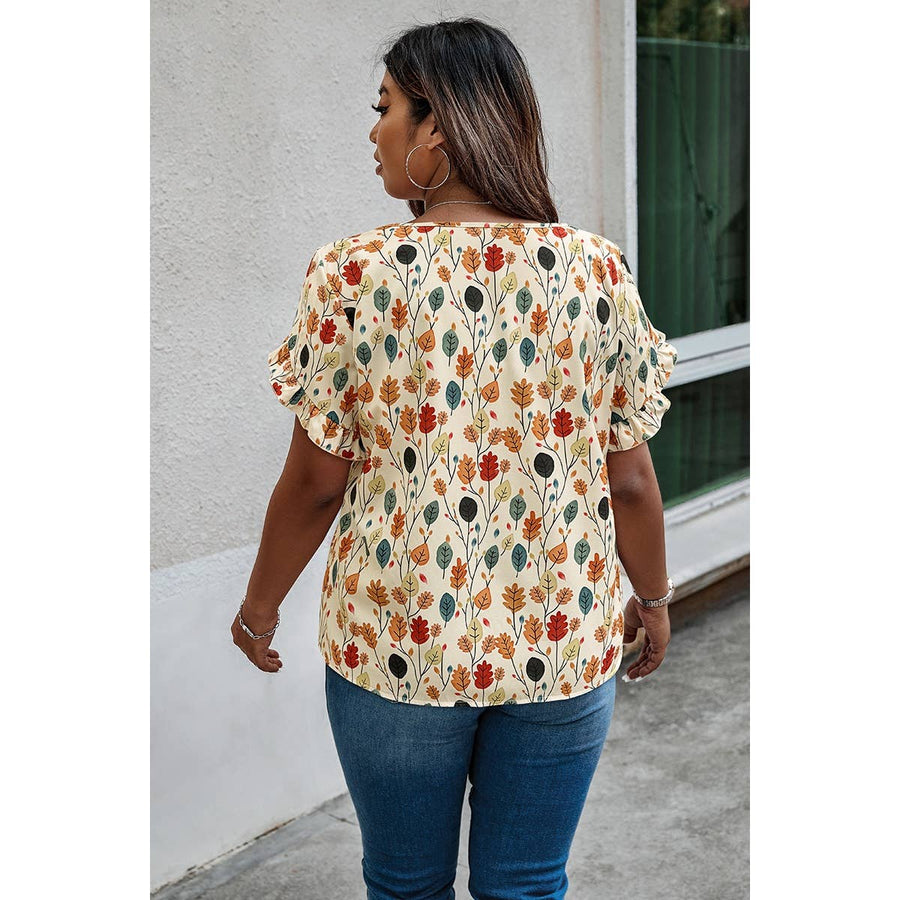 Plus size Floral Flounce Sleeve