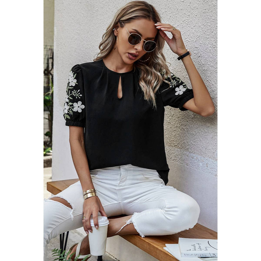 Floral Keyhole Neckline Top