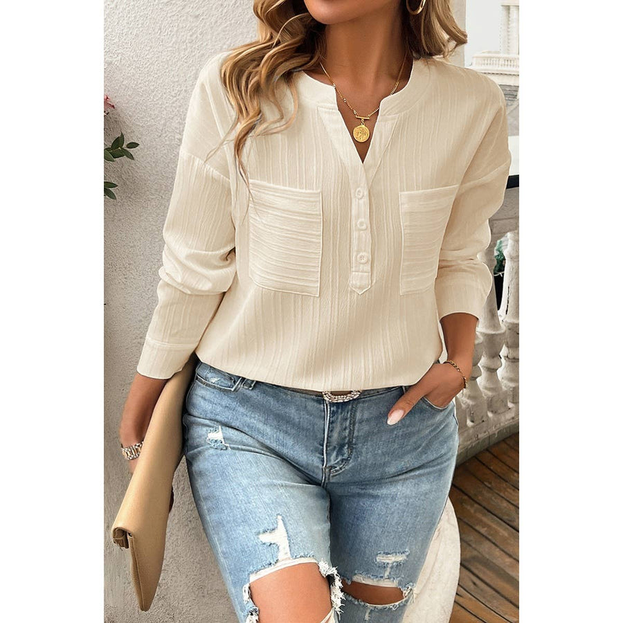 Solid V-Neck Blouse